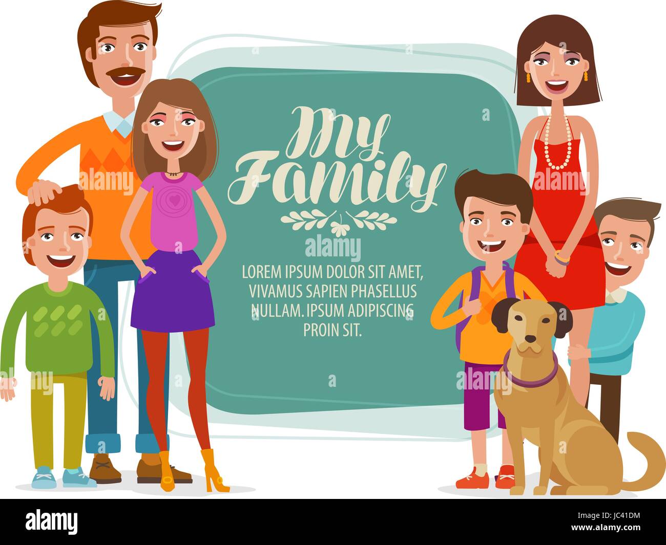Family banner. Happy people, parents and children. Cartoon vector illustration Stock Vector