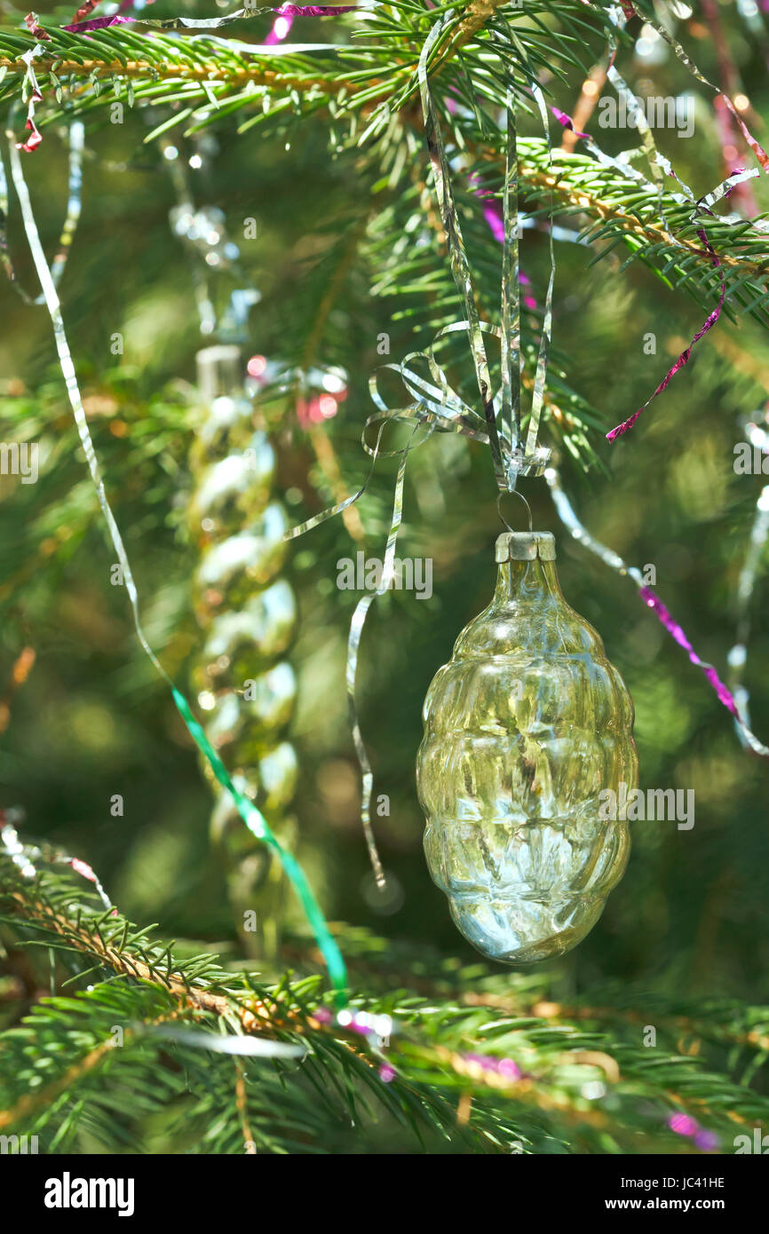 Vintage Icicle And Cone Christmas Tree Decoration Close Up Stock