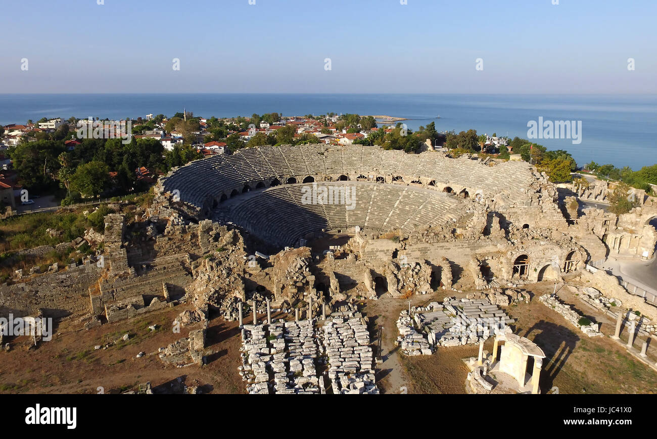 Ruins of the ancient city of Side and the Amphitheatre photo with the ...