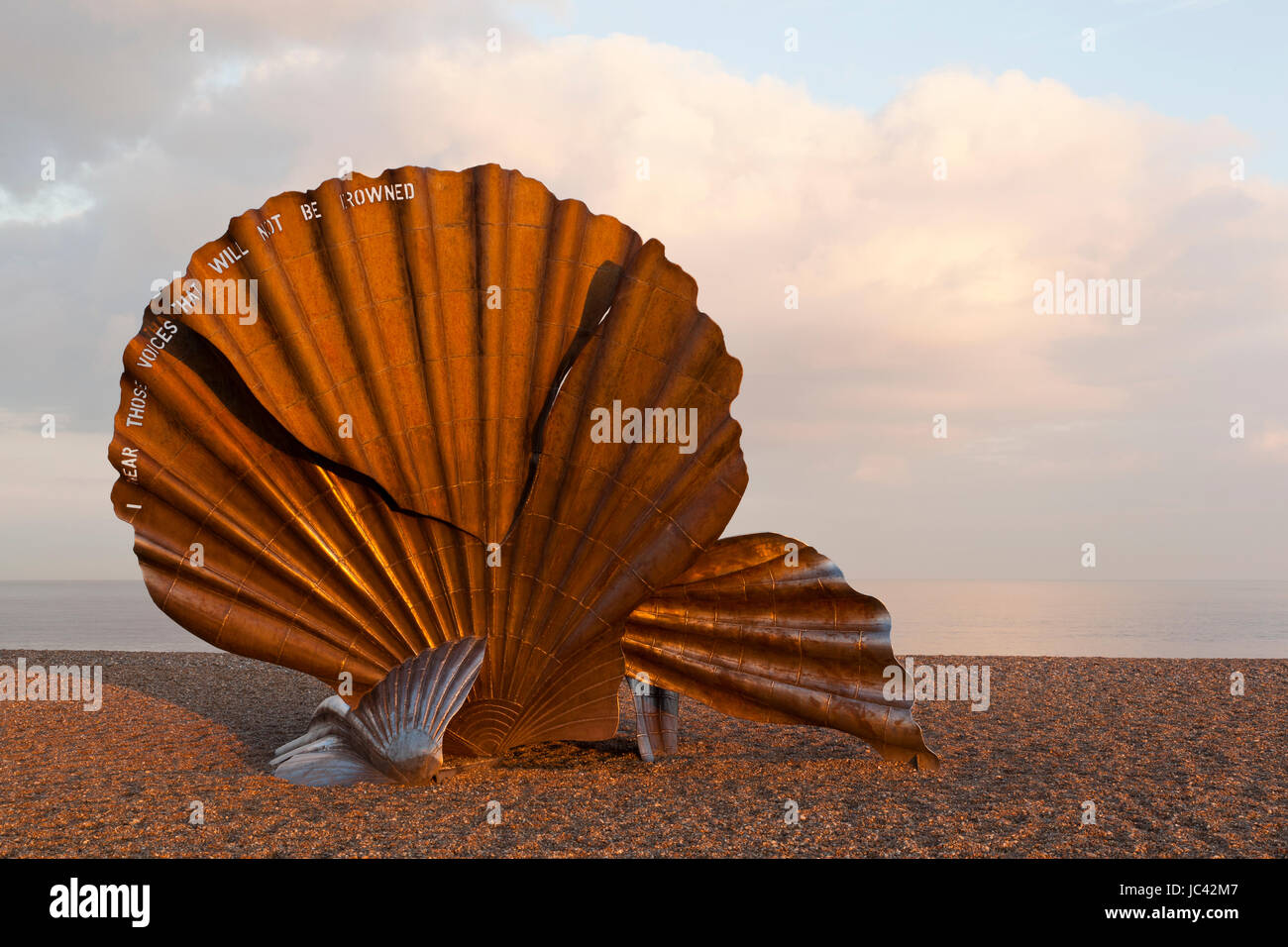Scallop Sea Shell sculpture. Aldeburgh, Suffolk, England, UK Stock Photo