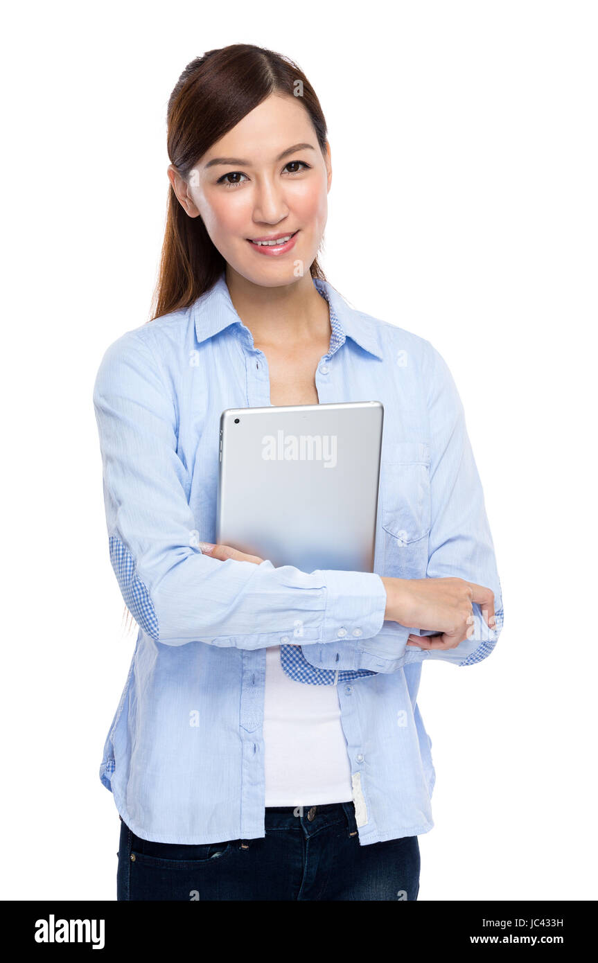 Asian woman hold with digital tablet Stock Photo - Alamy