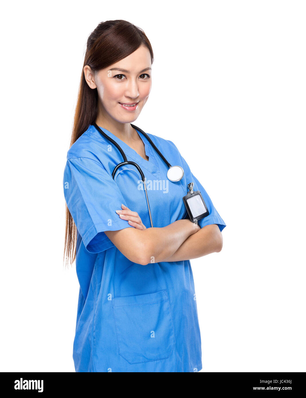 Young female surgeon on white background Stock Photo - Alamy
