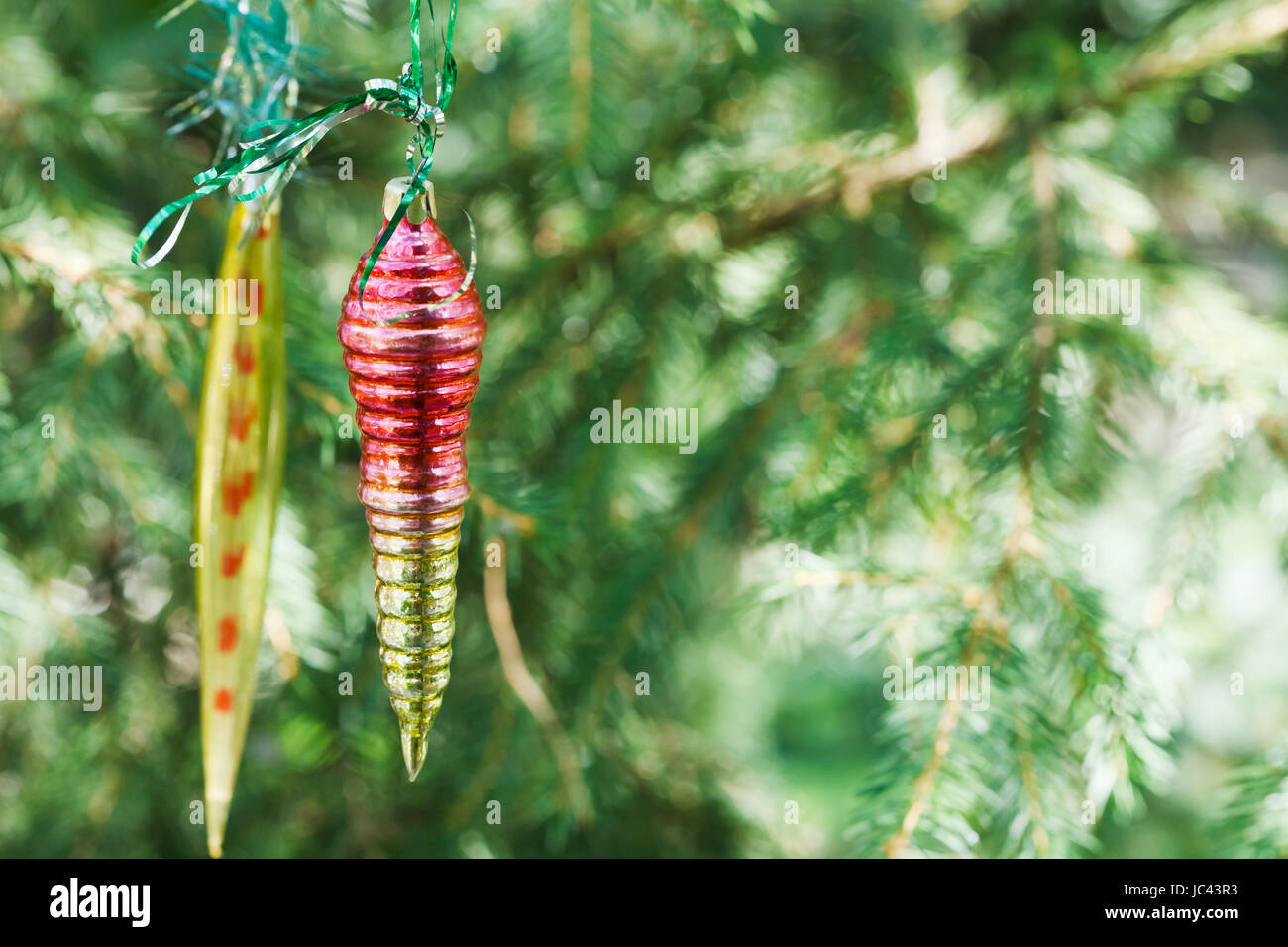 Vintage Glass Icicles Christmas Tree Decoration Close Up Stock
