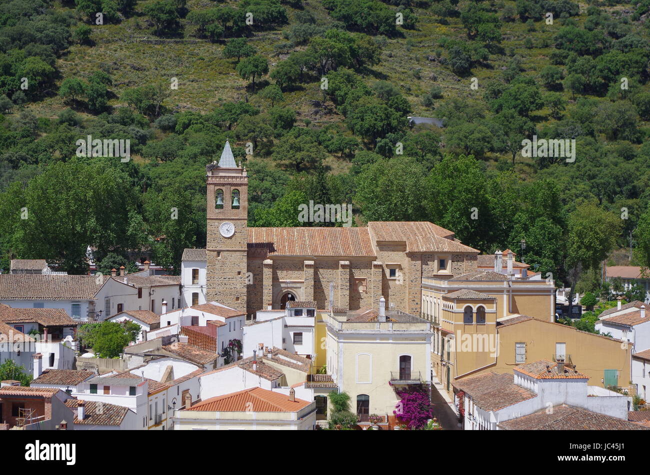 Overview of Almonaster village in Huelva. Andalucia, Spain Stock Photo