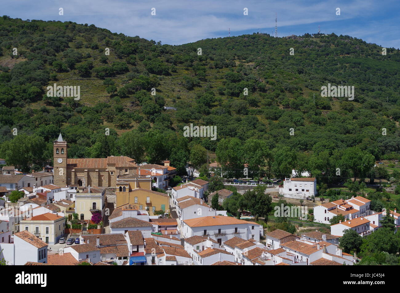 Overview of Almonaster village in Huelva. Andalucia, Spain Stock Photo