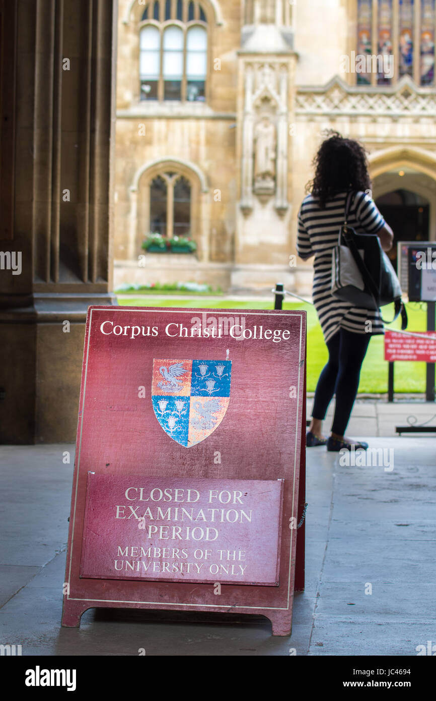 Notice in the foyer entrance to the college of Corpus Christi at Cambridge, England, UK. Stock Photo