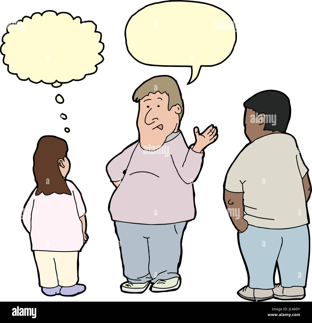 Cartoon of male teacher talking to boy and girl Stock Photo