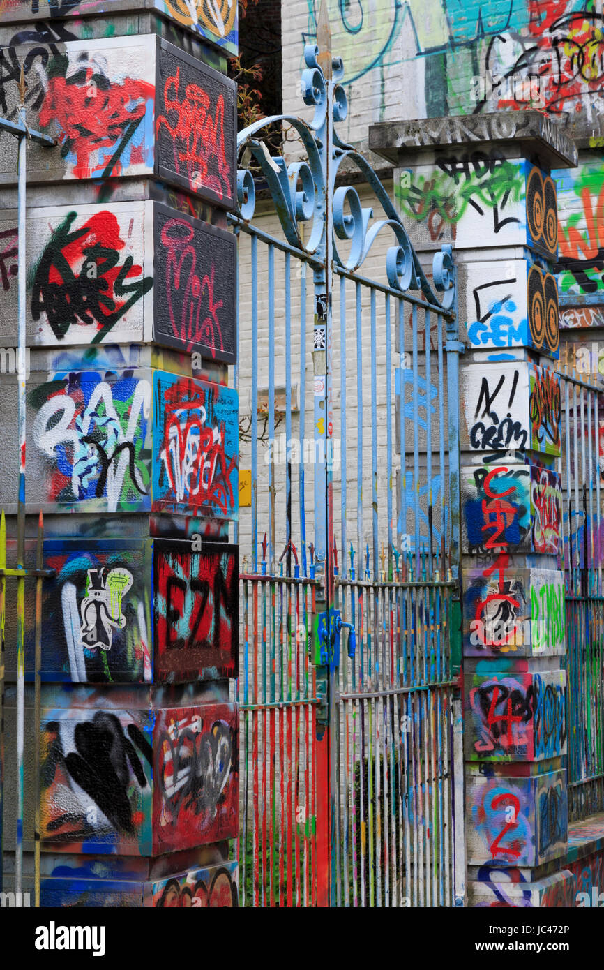 Legal graffiti on Werregaren Street, Ghent, East Flanders, Belgium