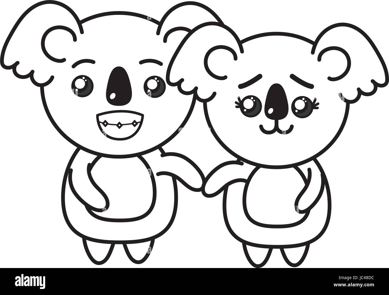 line cute couple koala wild animal with beautiful expression Stock ...
