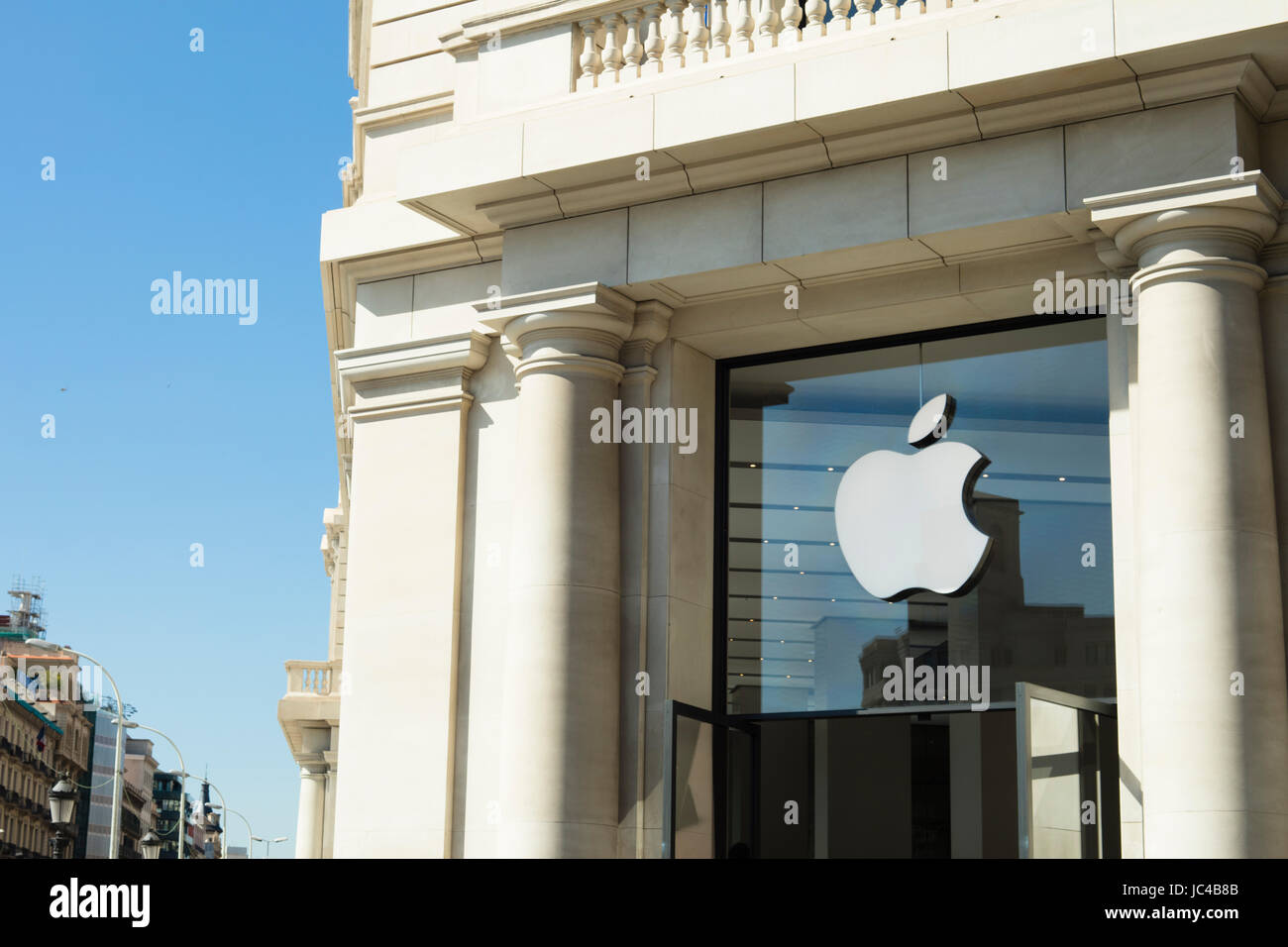 Barcelona, Spain - September 28, 2016: Apple Store At Catalonia Square (Plaza Catalunya) in Barcelona in a neoclassic architecture building. Stock Photo
