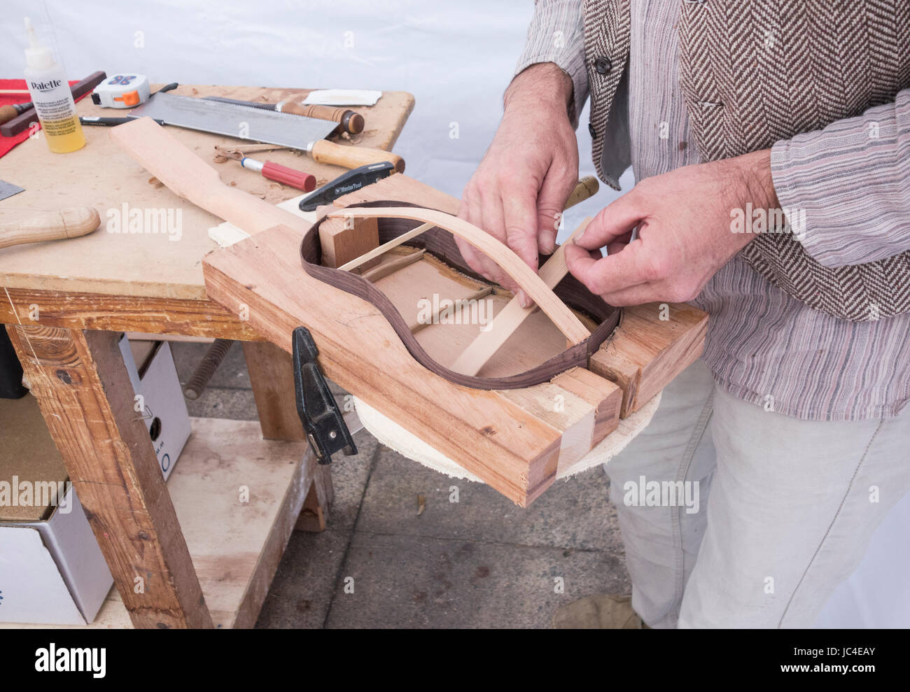 Timple maker on Gran Canaria, Canary Islands, Spain. Stock Photo