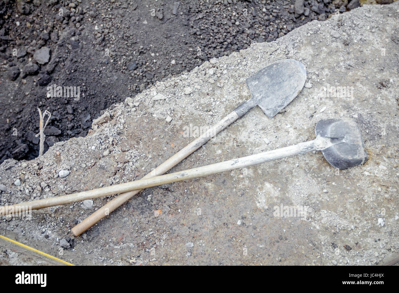View on tools for manually ground work, spade and shovel crossed ...
