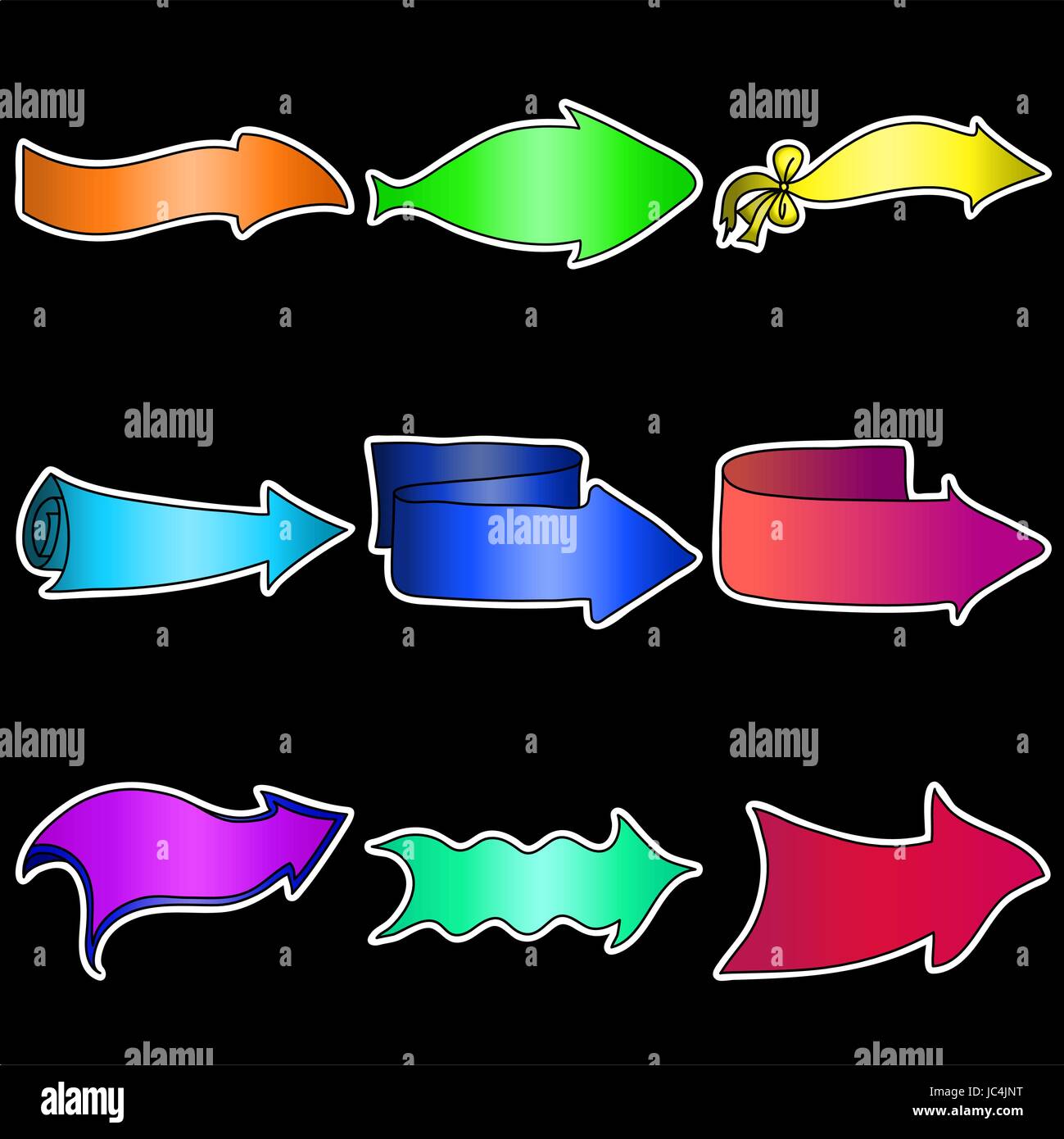 Set of different colourful vector arrows on a black background Stock ...