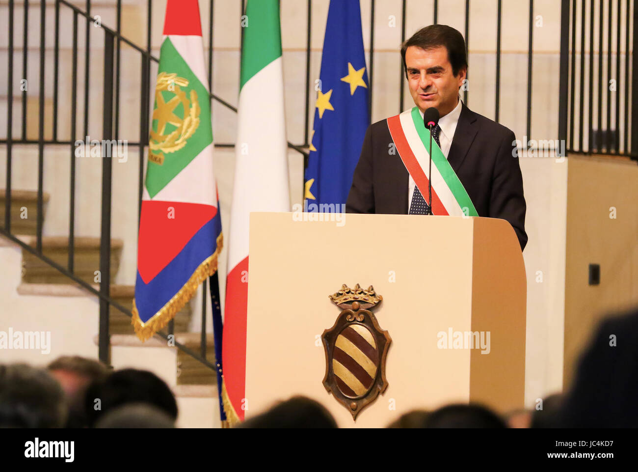 Pavia, Italy. 13th June, 2017. The Mayor of Pavia Massimo De Paoli during  his speech at the Collegio Ghislieri Credit: Luca Marenda/Pacific  Press/Alamy Live News Stock Photo - Alamy