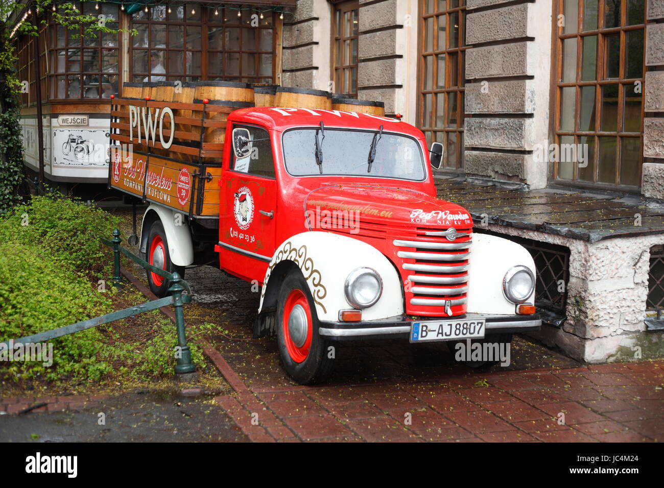 Old Vintage Delivery Truck, Krakow, Lesser Poland, Poland, Europe Stock Photo