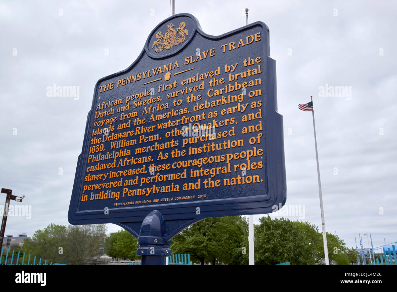pennsylvania slave trade plaque at penns landing Philadelphia USA Stock