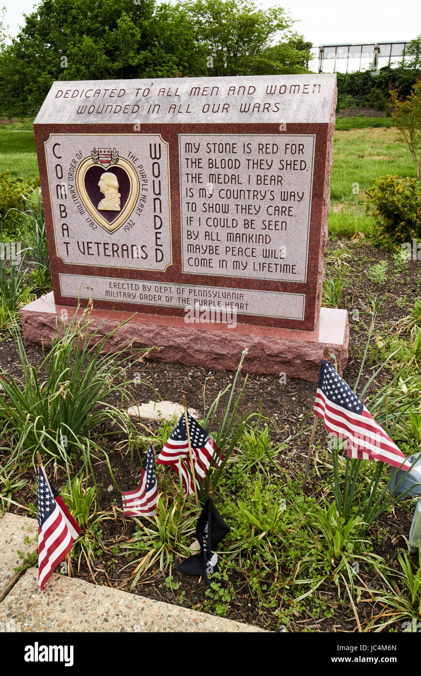 purple heart combat wounded veterans monument Philadelphia USA Stock Photo