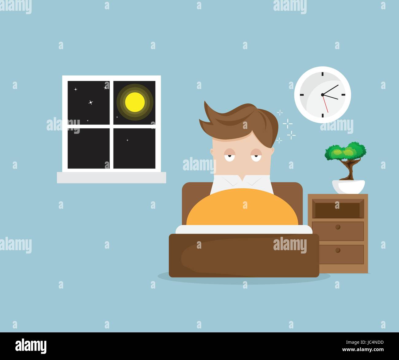 sleepless man cartoon character on bed in night vector illustration Stock  Vector Image & Art - Alamy