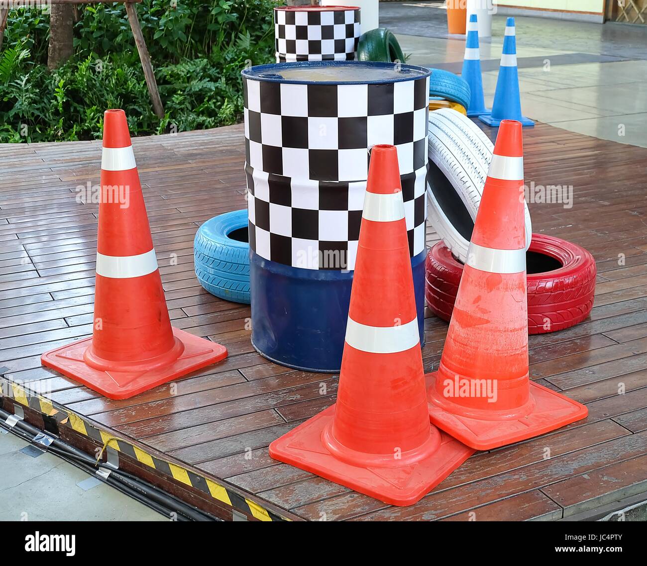 Automotive Safety Concepts, Painted Tires with Orange Traffic Cones and