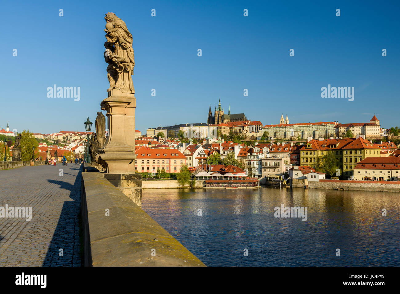 View of St. Vitus Cathedral and Prague Castle complex from Charles Bridge, Prague, Bohemia, Czech Republic Stock Photo
