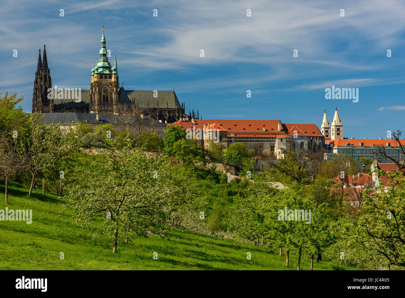 St. Vitus cathedral and Prague Castle complex, Mala Strana district, Prague, Bohemia, Czech Republic Stock Photo