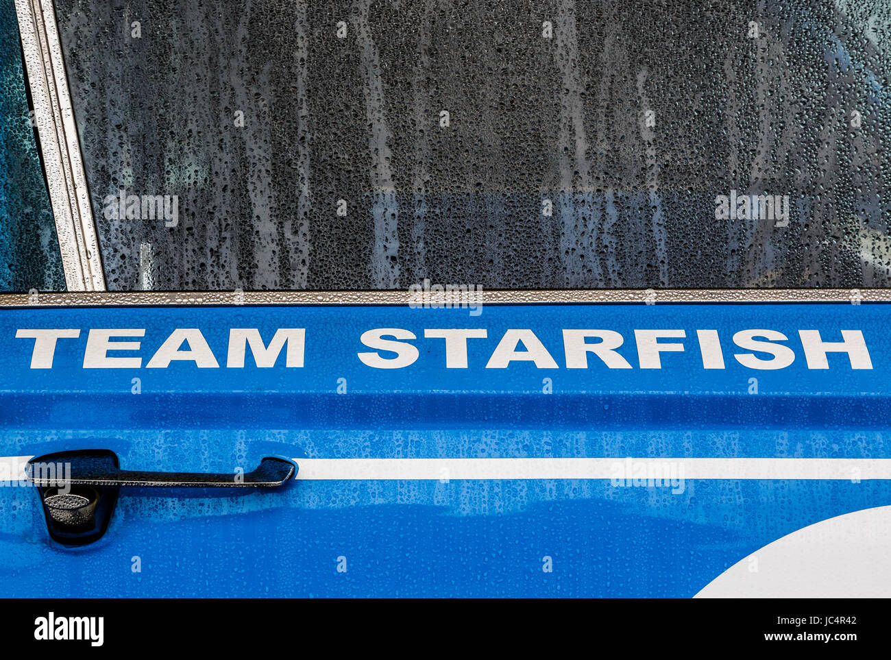 Team Starfish logo on the 1965 Plymouth Barracuda at Goodwood GRRC 75th Members Meeting, Sussex, UK Stock Photo