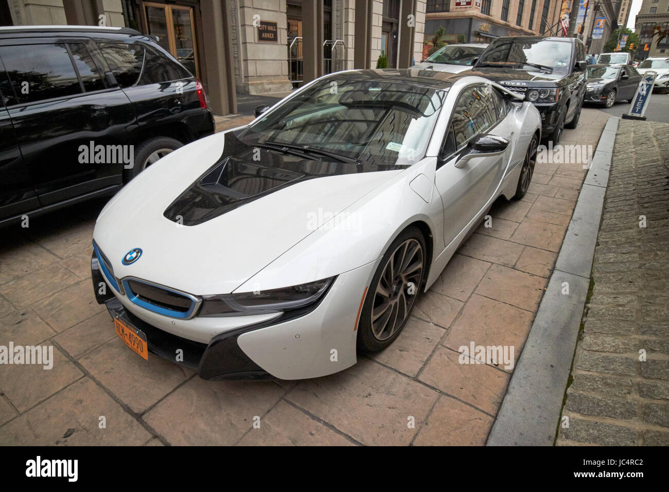BMW i8 plug in hybrid sports car parked in Philadelphia USA Stock Photo