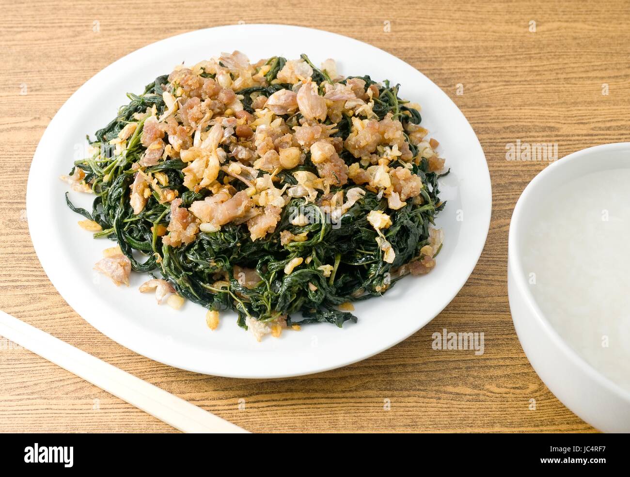 Chinese Traditional Food, Stir Fried Jute Leaves or Mulukhiyah Leaves