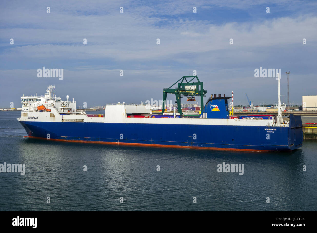 MS Norstream, freight ferry / ro-ro cargo ship in the port of Zeebrugge, Belgium Stock Photo