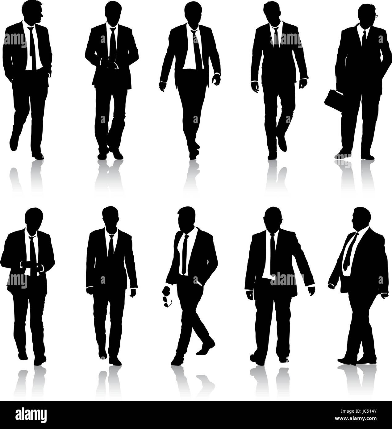 Set silhouette businessman man in suit with tie on a white background. Vector illustration. Stock Vector