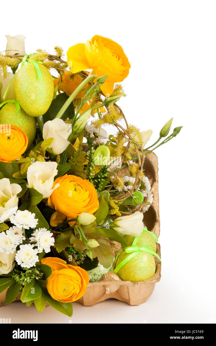 A yellow green and white floral arrangement Stock Photo Alamy