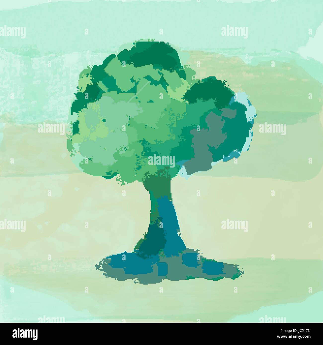 Hand drawn tree, abstract paint brush illustration on green watercolor background. EPS10 vector. Stock Vector