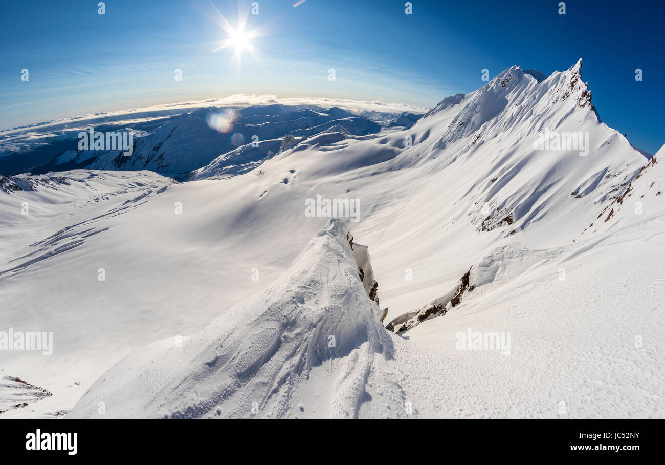 The Chilkat Range in Haines, Alaska is a destination for skiers and snowboarders to go helicopter riding in the spring. Stock Photo