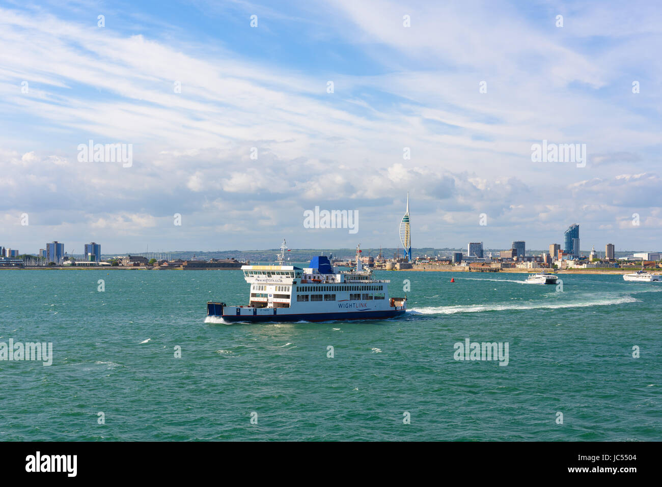 Wightlink ferry Portsmouth Gosport skyline, UK Stock Photo