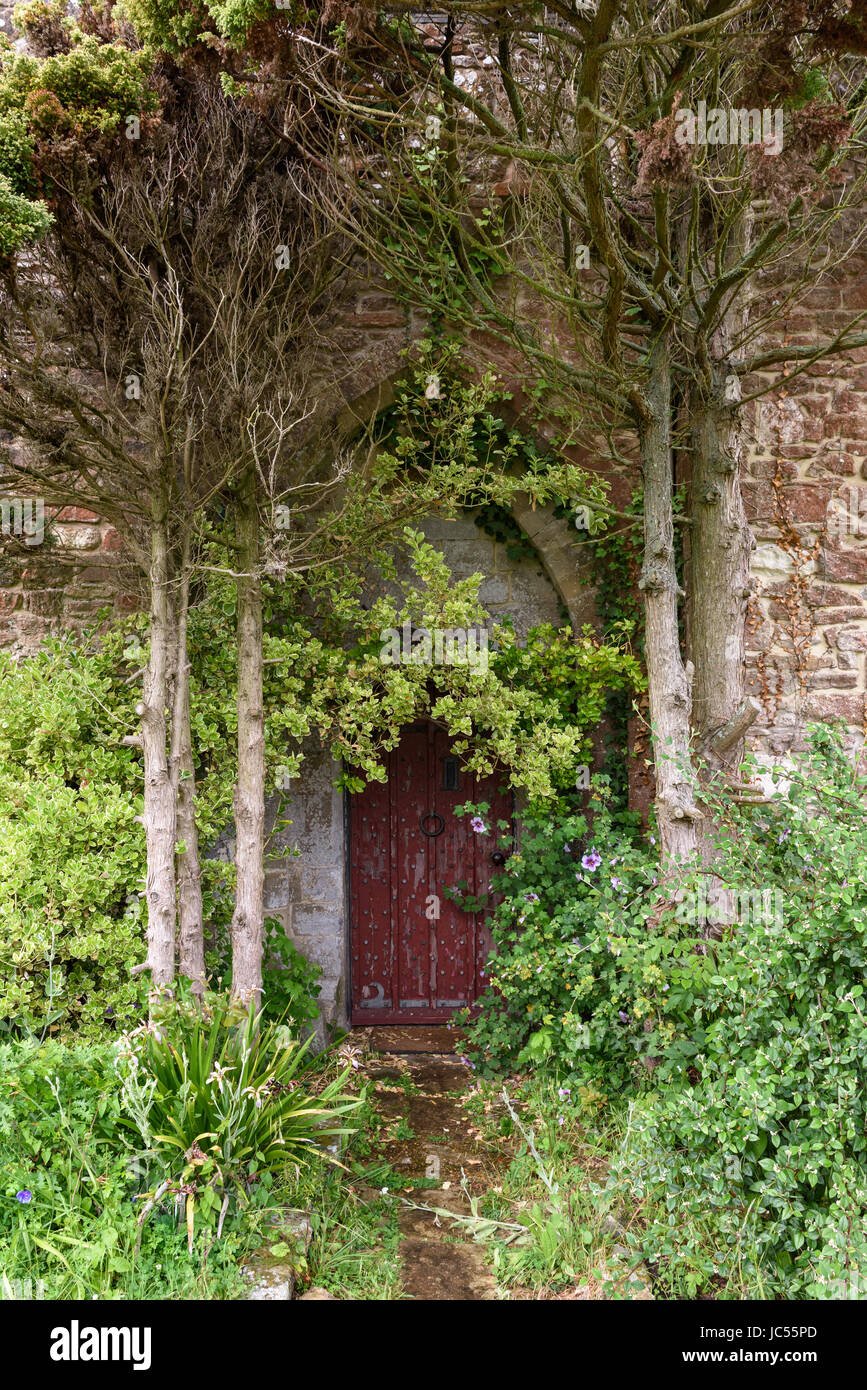 Mysterious arched door with Overgrown plants, Isle of Wight, UK Stock Photo