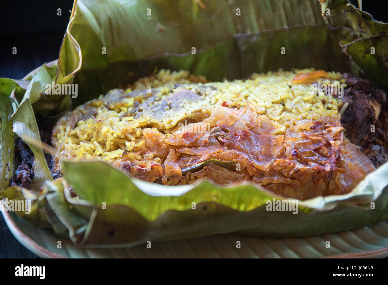 Chicken lamprais, Sigiri Sri Lankan Restaurant, East Village, New York City, USA Stock Photo