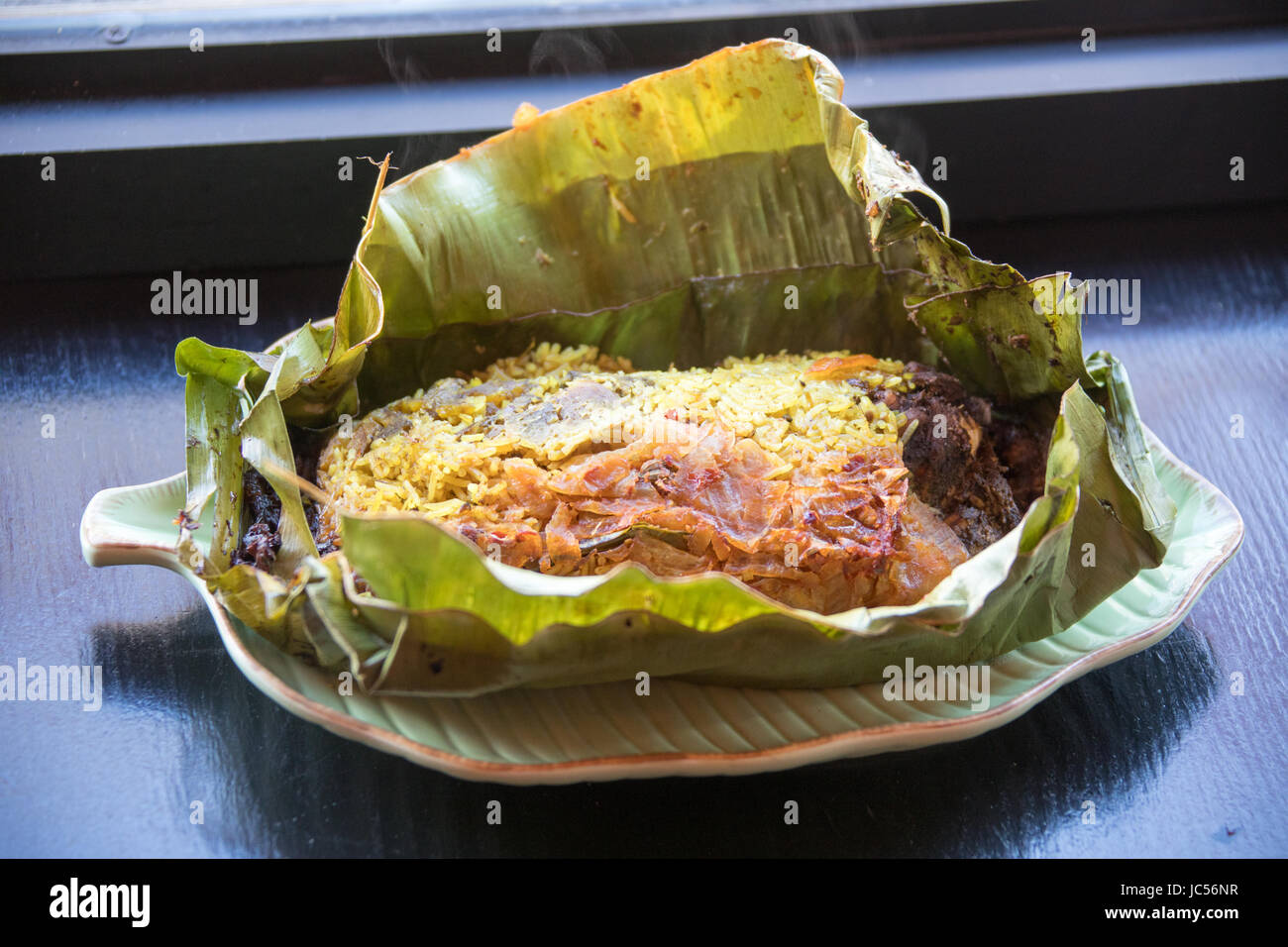 Chicken lamprais, Sigiri Sri Lankan Restaurant, East Village, New York City, USA Stock Photo