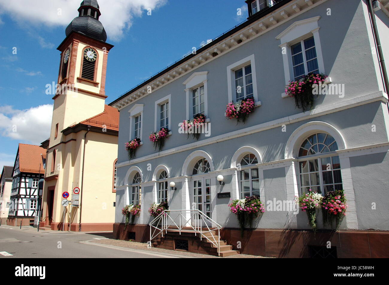 christ church and old town hall in wörth am rhein Stock Photo
