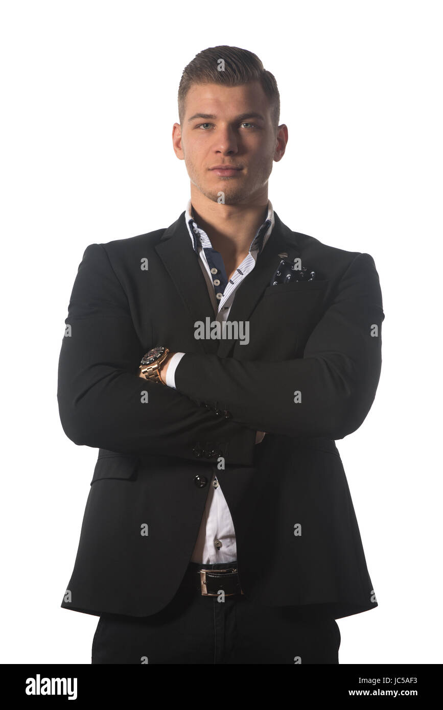 Portrait of a Young Businessman Standing Against Isolated White ...