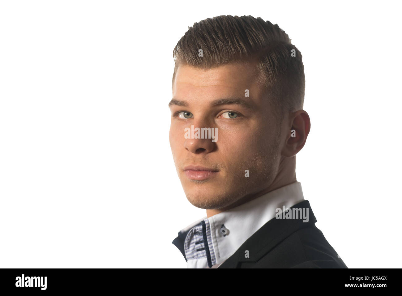 Handsome Young Business Man Wearing Black Suit Isolated on the White ...
