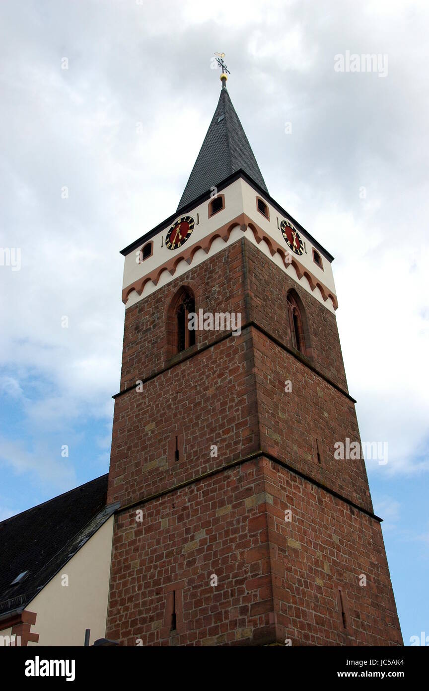 steeple church st. leo in schaidt,local district wörth Stock Photo