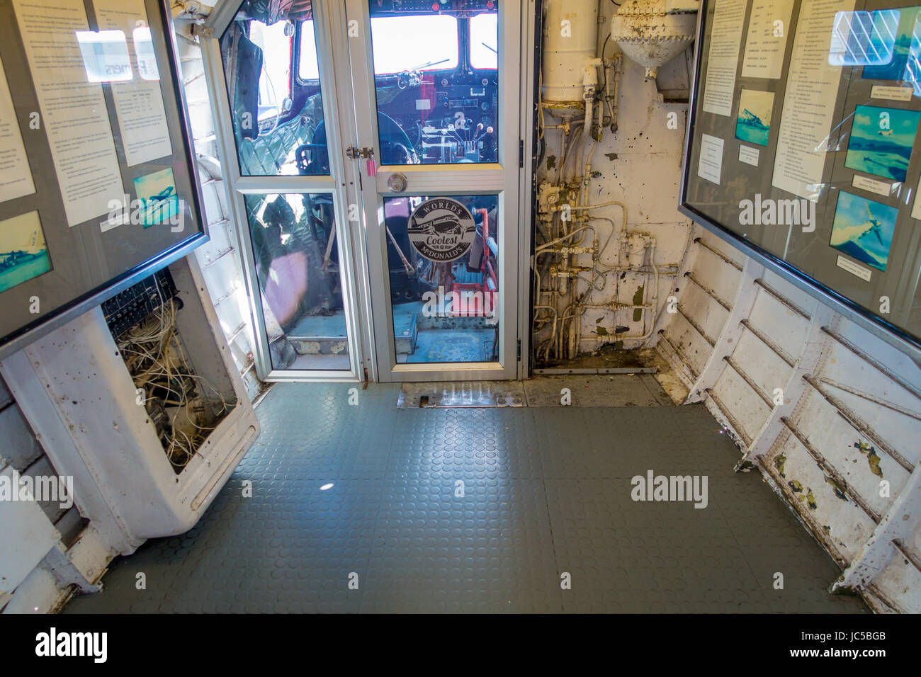 NORTH ISLAND, NEW ZEALAND- MAY 18, 2017: Interior view of the Cockpit from the amazing DC3 plane as part of the McDonald's located at Taupo,New Zealan Stock Photo