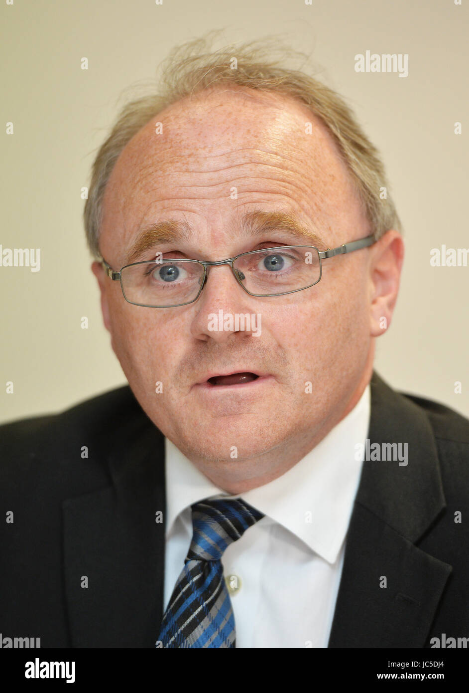 Sinn Fein's newly-elected MP Barry McElduff during a press conference in Westminster, central London. Stock Photo