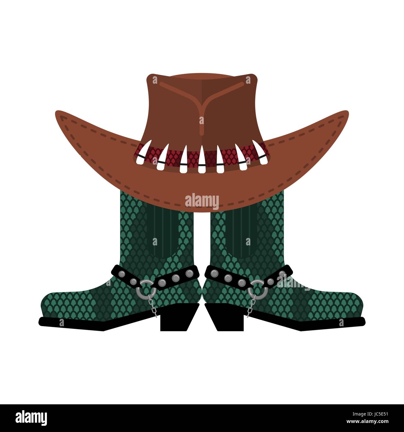Australian hat and crocodile skin boots. Cowboy cap and python leather shoes. Western clothes and rodeo shoe Stock Vector