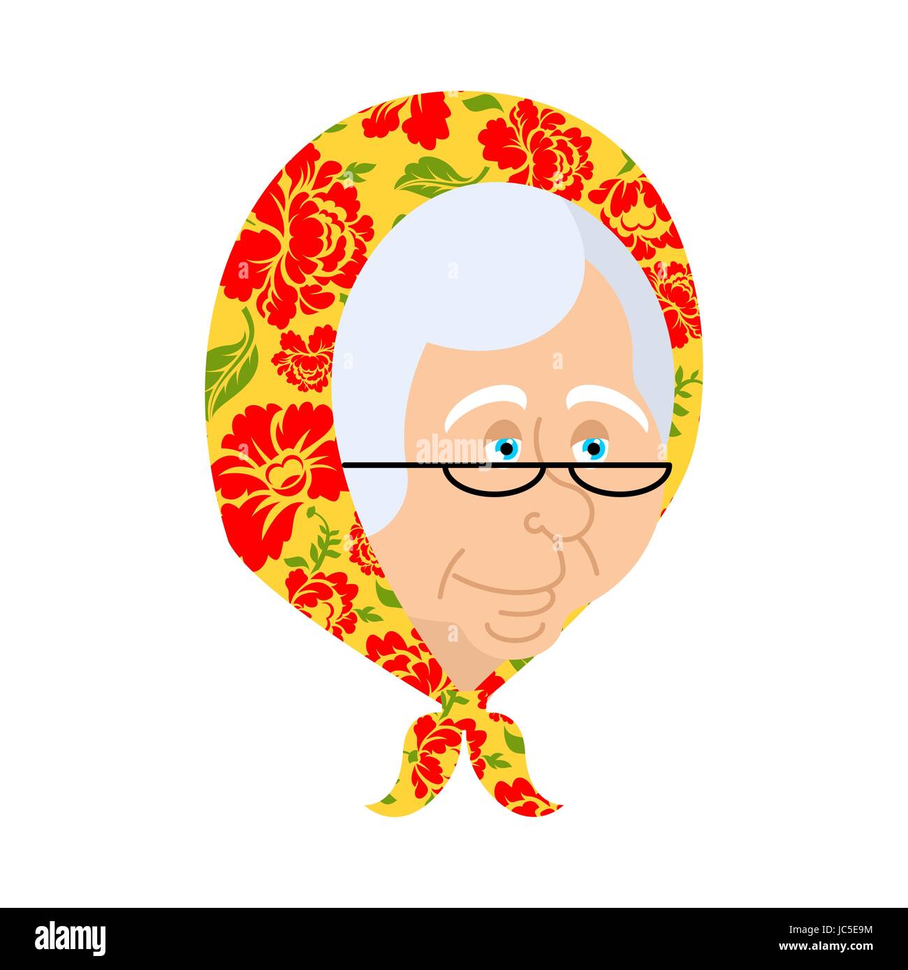 Russian Grandmother portrait. Old woman face in Russia. crone isolated. gammer with glasses and National Cap Shawl Stock Vector