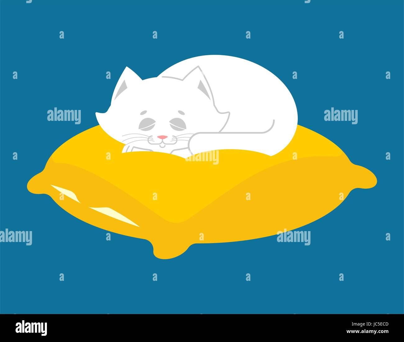 White Cat sleeps on pillow. Sleeping kitten pet Stock Vector