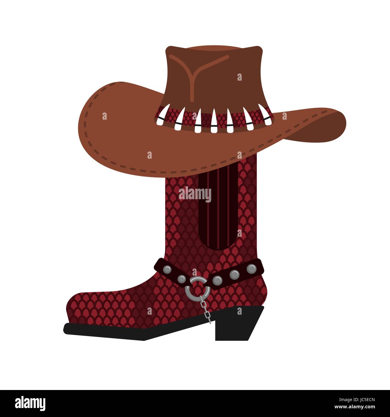 Australian hat and crocodile skin boots. Cowboy cap and python leather shoes. Western clothes and rodeo shoe Stock Vector