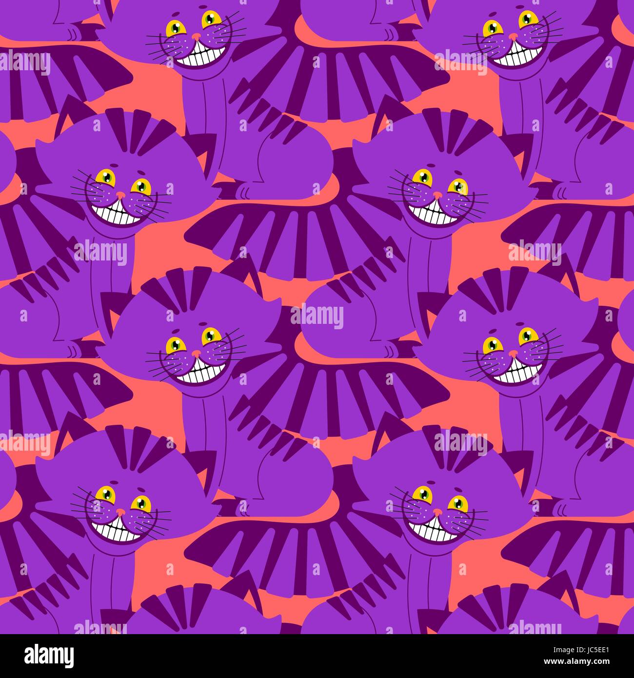 Cheshire cat smile pattern. texture Fantastic pet alice in wonderland. Magic animal background Stock Vector