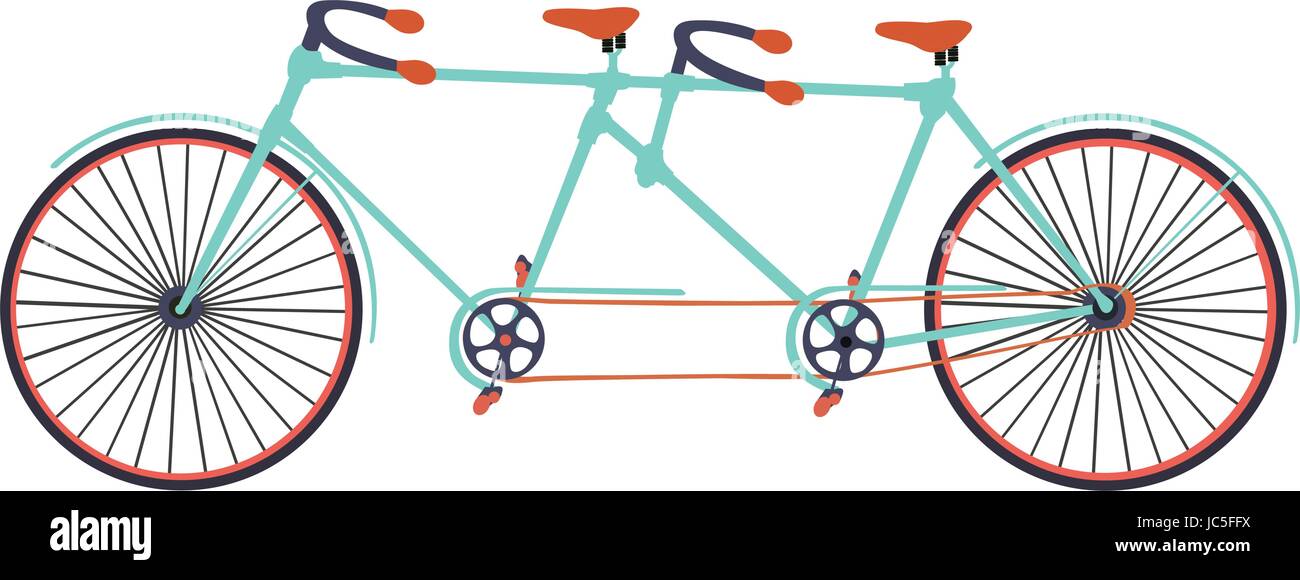 Flat tandem bicycle illustration on white background. Bike. Stylish