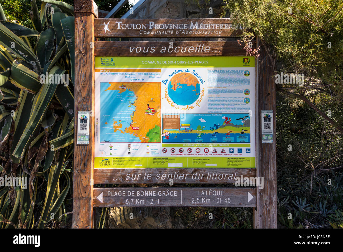 Coastal walk information board, Six Fours les Plages, Var, PACA, France Stock Photo